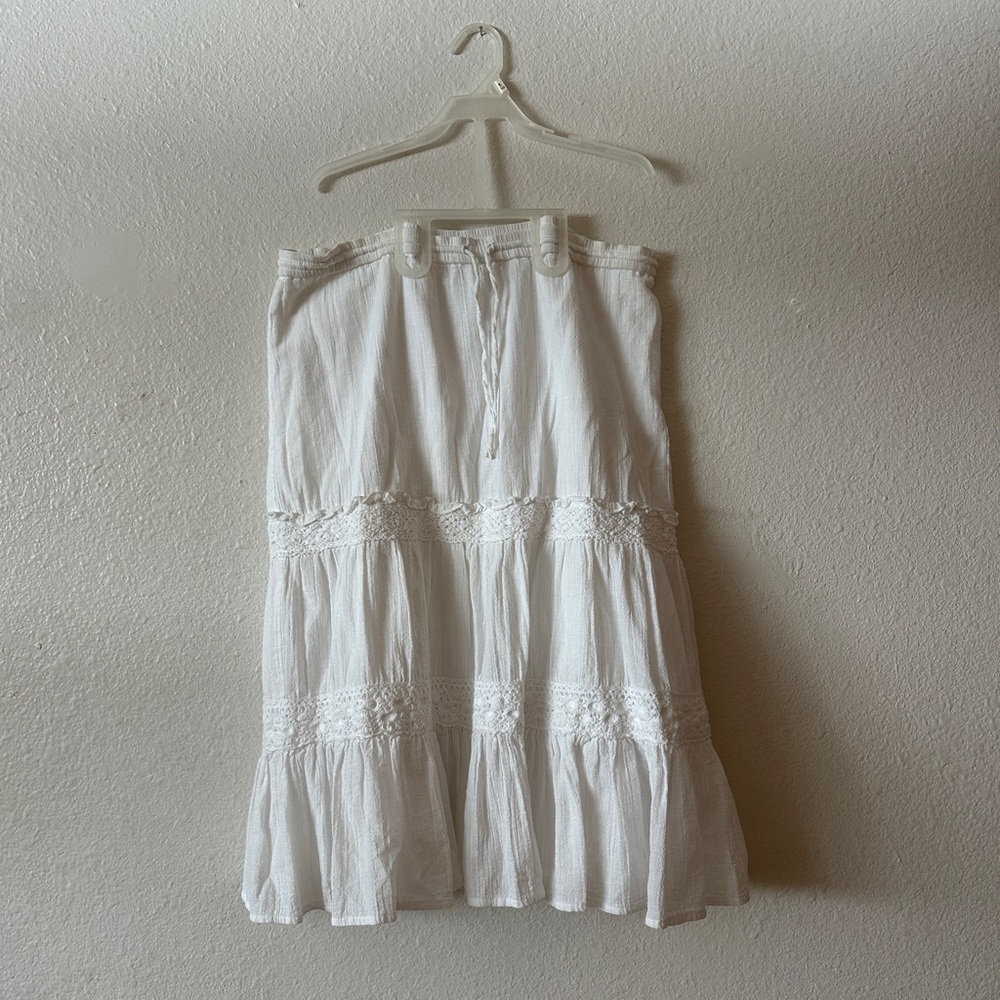 Vintage White Tiered Midi Skirt